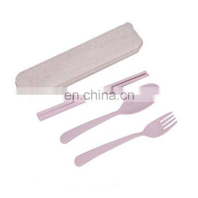 3Pcs/Dinner Set Tableware Dinnerware Sets Tableware Set Portable Wheat Straw Cutlery Kit Spoon Fork Chopsticks And