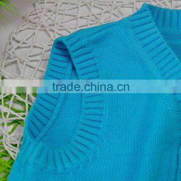Light Blue 100% Cotton Sweater Girls Knitted Cardigan Vest With Buttons