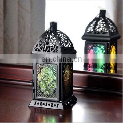 Wedding Decoration Christmas Colorful Glass Candle Lantern Geometric Mini Metal Lantern Wedding Favors For Table Wall Decor