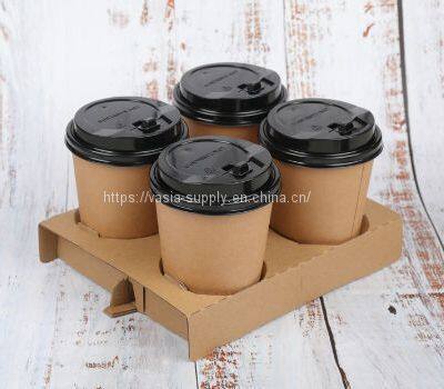 China Factory Direct cardboard coffee cup carrier with handle 4 cup carrier