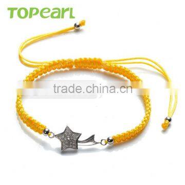 Topearl Jewelry High Quality Handmade CZ 925 Sterling Silver Beads Pentagram Charm Hand-knitted Bracelet for Women Girl 9SB26