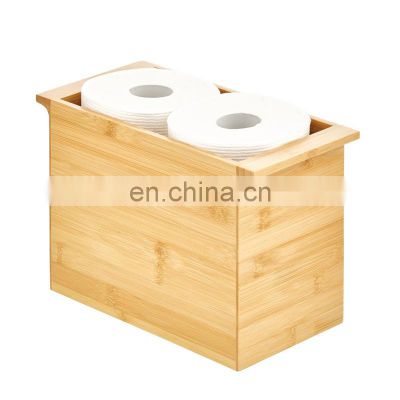 Natural Bamboo Bathroom Toliet Roll Holder Storage Organizer Basket Bin; Use in Bathroom, On Toilet Tanks - Built-in Handles