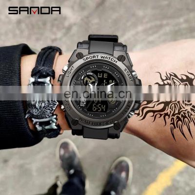 Sanda 739 Analog Digital Backlight Watches Mens Waterproof Analog Quartz  Unique Army Green Gents Sport Wrist Watch For Boys