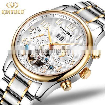 KINYUED J013 New Sporty Men Gold Watch Mechanical Men's Hand Watch Stainless Steel Auto Day Watch photo-3