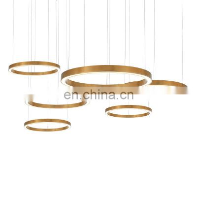 Custom Round Gold LED Pendant Light Hotel Living Room Postmodern Stainless Steel Ring Pendant Light