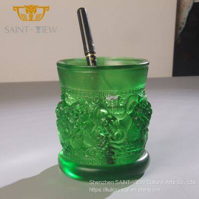 Colored Glaze Fancy Business Gift Auspicious Lions Animal Home Decor Pen Holder Desktop Display Rack Stand photo-3