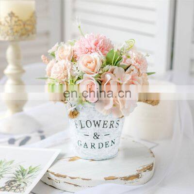 Wedding Decoration Faux Plant 1 Set Flower And Vase Artificial Flowers With Iron Bucket Farmhouse Style Table Accessories