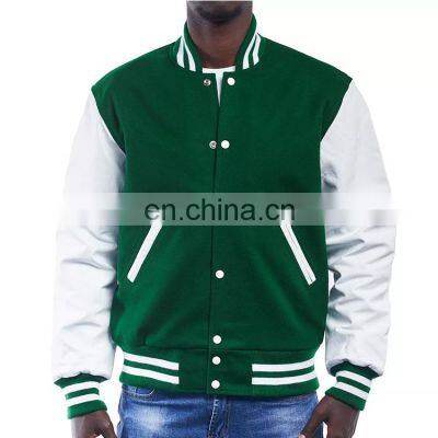 Baseball lettermen varsity jacket for men with leather sleeve custom embroidery patched logo