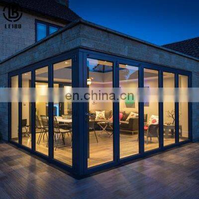 New Design Medium Stile Aluminum Double Glass Black Rimmed Accordion Elevation Balcony Interior Folding Door