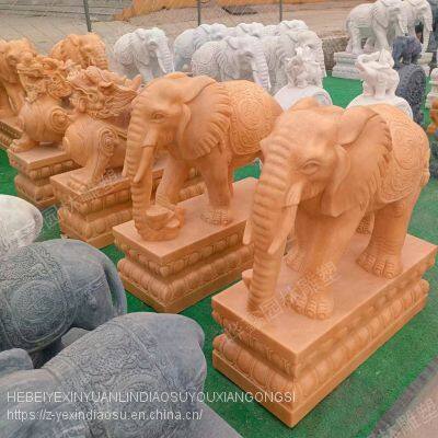 Sunset Red Stone Carving Elephant Auspicious Elephant Stone Carving Door Decoration Stone Carving Animal Carving Manufacturer photo-2