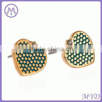 Copper/brass Heart Shaped Enamel Stud Earrings For Ladies