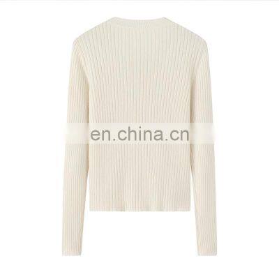 Wholesale Rib Knitted Round Neck Sweater Women's Button Down Cashmere Cardigan photo-3
