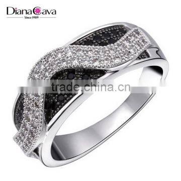 Trending Style Curve Wavy Pattern Jet & Clear Zirconia Stones Party Jewelry Ring photo-2