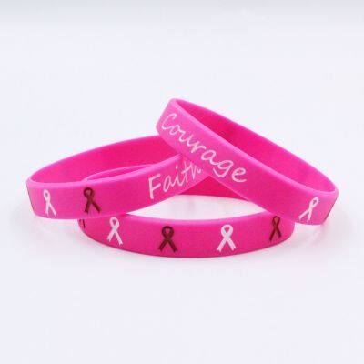 Factory Wholesale New Caring for WomenBreast Cancer AwarenessHealthy Breast Awareness Pink Ribbon Custom Silicone Bracelet