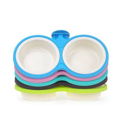 Manufacturer Detachable Hanging Pet Bowl Candy Color Lock-On Dual Feeder for Dog Cages Anti-Tip Stainless Steel Food & Water Dishes