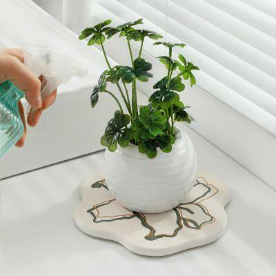 Sheenyoo flower printing absorbent and quick dry diatomite stone plant saucer