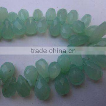 7 inch light green chalcedony faceted drops beads gemstone 6x10mm to 8x13mm6x15mm