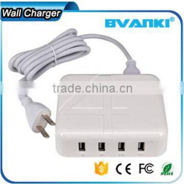 4 Ports Portable 30W USB Desktop US EU UK Plug Wall Charger AC Power Adapter Slots Charging Extension Socket Outlet with Cable