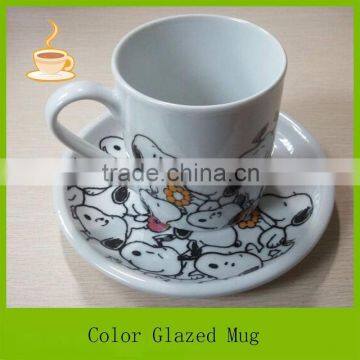 Porcelain coffee mug with saucer set with Snoopy pattern, coffee cup for gift                        
                                                Quality Choice