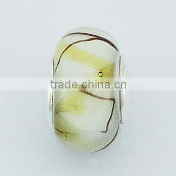 Zigzag Yellow Bands In White Transparent Murano Glass Bead