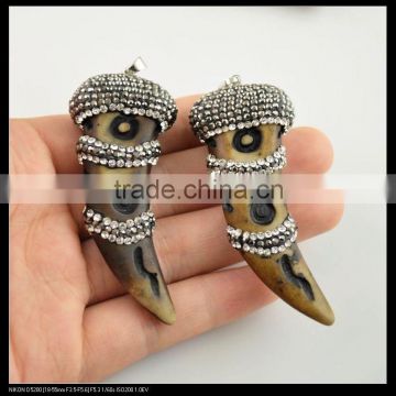 LFD-0091P ~ Wholesale Fashion OX Bone Carved Horn Pendants Necklace Crystal Rhinestone Paved Pendant Jewelry Making