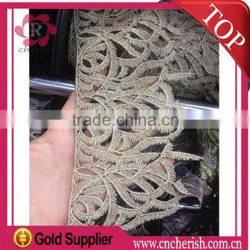 2016 new fashion coming yellow fancy Italy lace pine leaf shape flower fabric crocheted lace fabric for Garment Dress