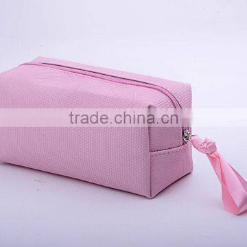 Pink dot on new PU material design makeup cosmetic bag with ribbon puller