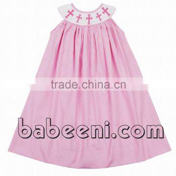 Easter cross hand smocked bishop dress