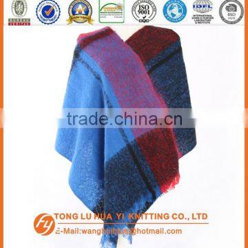 Fashion Soft Wholesale Blue Chequer Loop Yarn Woven Square Scarf