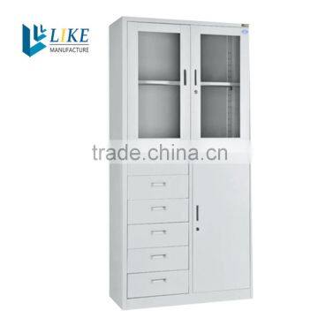 Hot selling 6 drawers metal storage cupboard with glass door