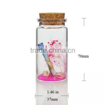 37*70mm Mini Clear Wishing Message Glass Bottles Vials With Cork Small jar