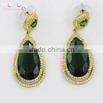 Hot sale green zircon setting stone earring yellow gold plating