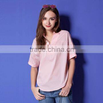 Women's Lapel Collar Casual Loose V Neck Short Sleeve Tops Blouse Shirt Summer Top