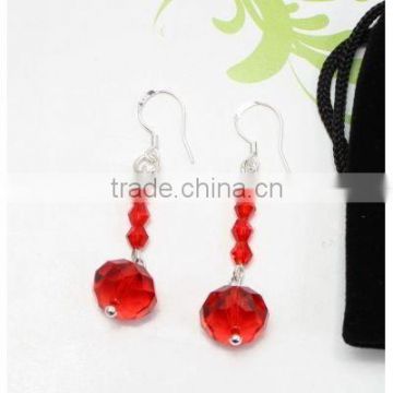 hook red round Crystal earring+pouch