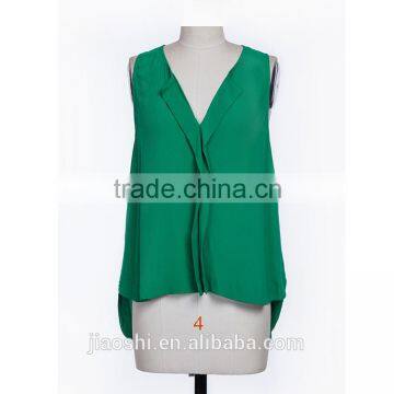 Fashion Leisure Style Green Color V-neck Sleeveless Lady Blouse for Summer photo-2