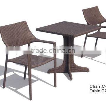 chair and table for restaurant in brown flat wicker color without cushion