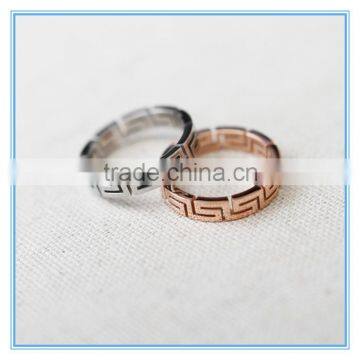 Great Wall Pattern Oblique Fringe Stainless Steel Rings