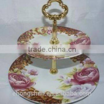 Ceramic porcelain candy plate flat white porcelain cake plate with metal stand