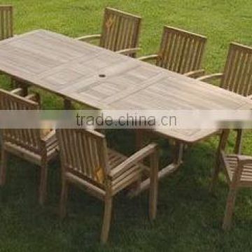 Rectangular Teak Dining Table and 8 Stacking Chairs Garden Outdoor Furniture