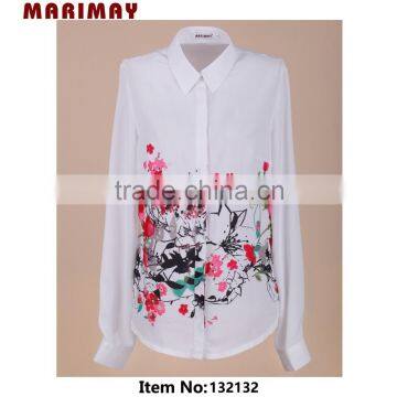 Fashion women blouse 2015 new design floral printed ladies chiffon blouses