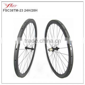 Durable & stiffness 24H front 28H rear 38mm carbon tubular wheelset 700C with Bitex hub and Sapim aero spokes 20H/24H