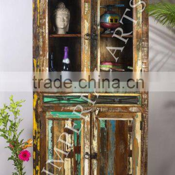 ANTIQUE RECYCLE WOOD GLASS DISPLAY CABINET,FOR HOME FURNITURE