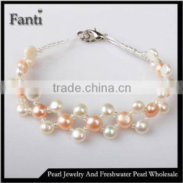 Three-layer freshwater pearl bracelet/cultured pearl bracelet