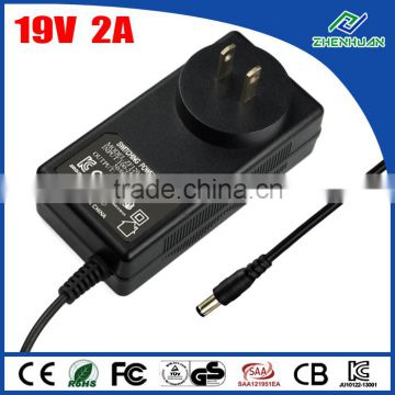 CE, FCC, KC approved 19v power adapter 2.0a ac power supply