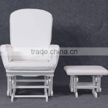 2015 New Comfortable Popular Modern White PU Wooden Glider Chair Ottoman