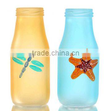 Hand Drawing Frosted Color Glass Vase