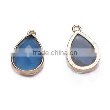 18.5*11.5mm Blue Bezel Set Gemstone Connectors Links 18k Gold Vermeil Teardrop Pendant