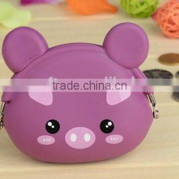 Eco-friendly Silicone Coin Purse Keychain With Pig Shape