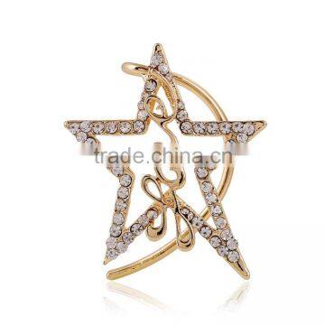 Shiny Gold Silver Plated Big Hollow Star Piercing Crystal Beads Letter LOVE Ear Cuff Earring For Women