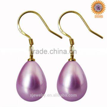 China custom fashion south sea purple shell pearl drop earrings